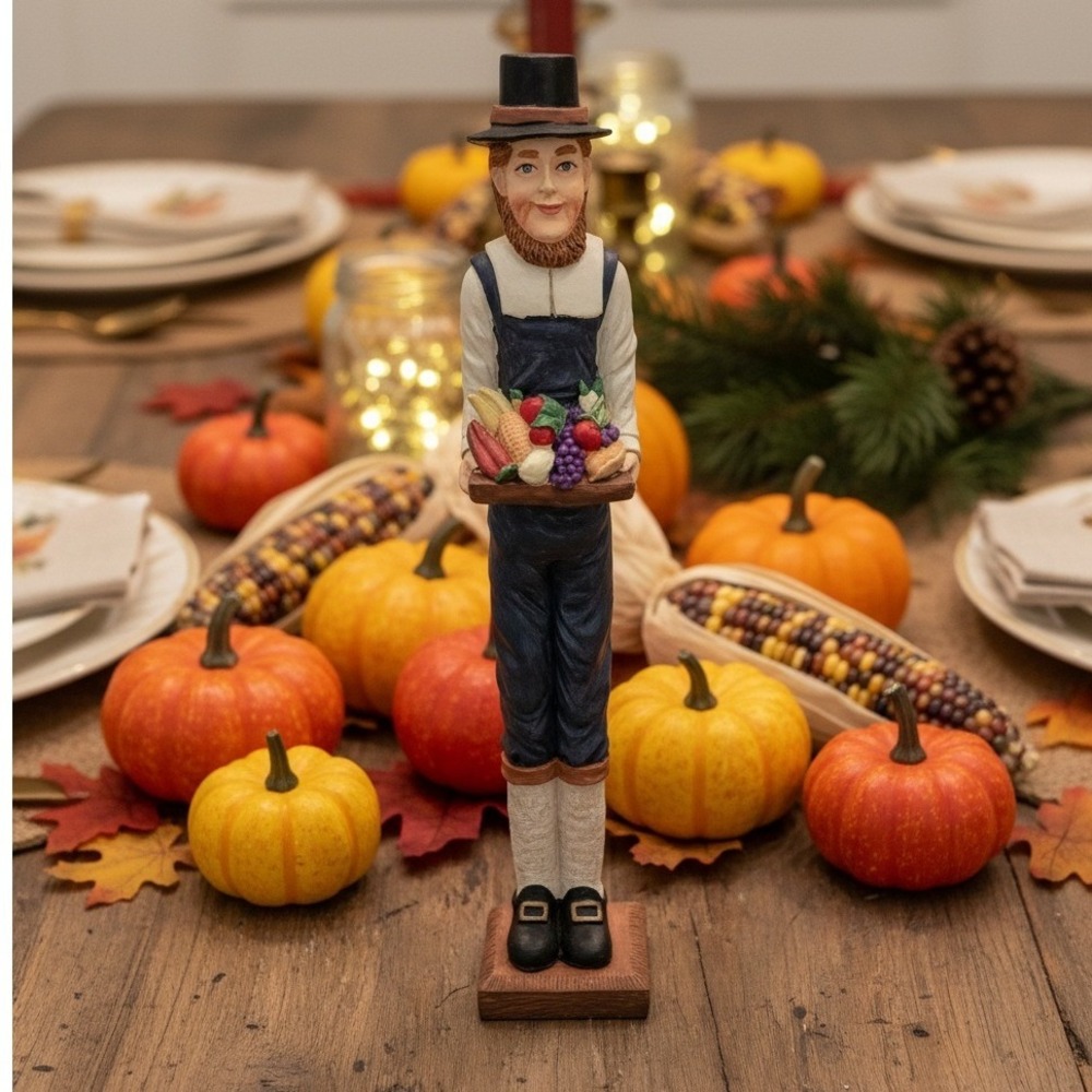 THANKSGIVING  Pilgrim Collectible Man W Food  Windsor Collection